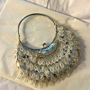 Silver vintage beaded evening handbag
